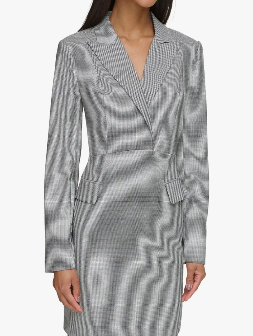 Karl Lagerfeld Black and White Micro-Check Long Tailored Dress - Picture 6 of 8